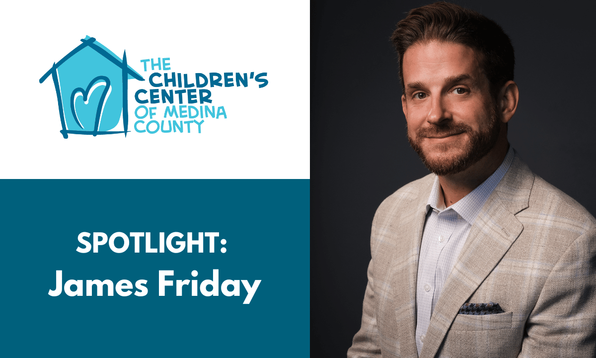 Graphic includes The Children's Center logo of a house with a heart inside along with the text Spotlight: James Friday and a photograph of James Friday