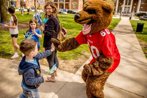high five with Wasworth mascot